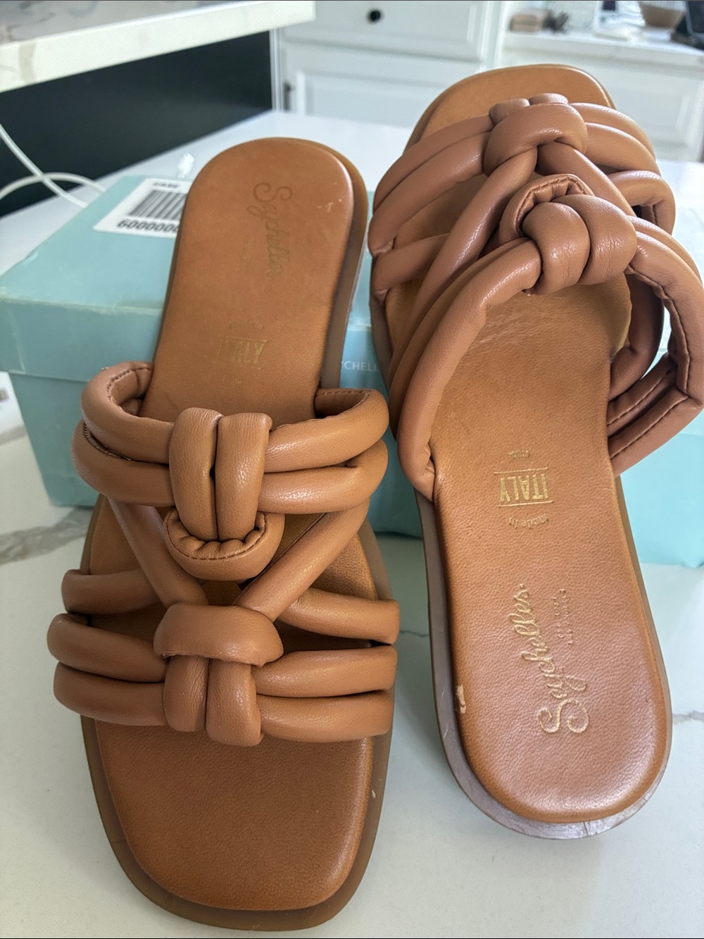 Seychelles Cognac Braided Leather Slide Sandals